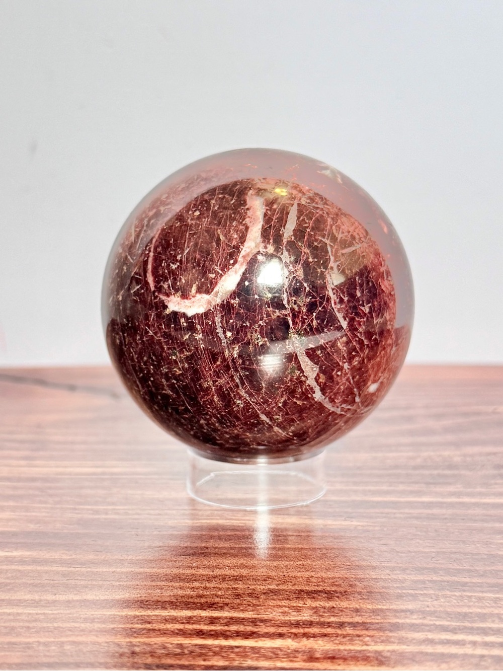 Red Brecciated Jasper Sphere – Deep Crimson & White Quartz Veining 19.6oz (555g)